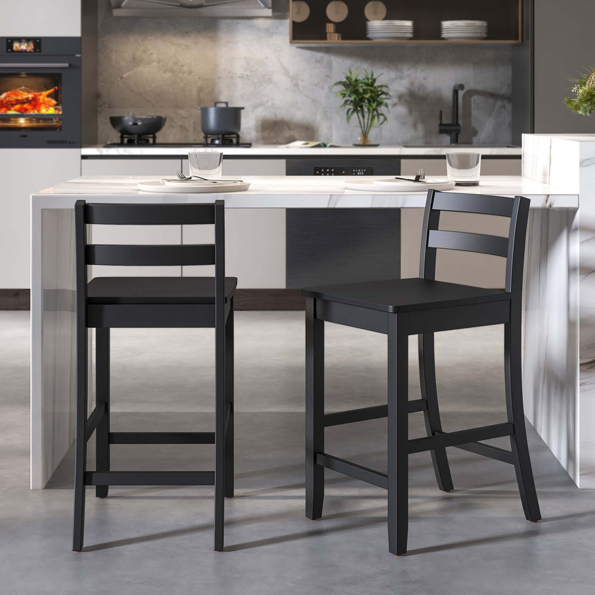 Set of 2 Black Bar Stools - photo 3