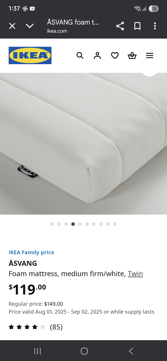 IKEA ÅSVANG Twin Foam Mattress - White - photo 2
