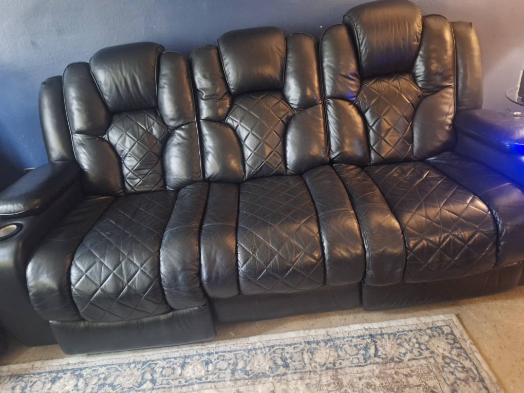 Black Leather set Reclining Sofa with Cup Holders