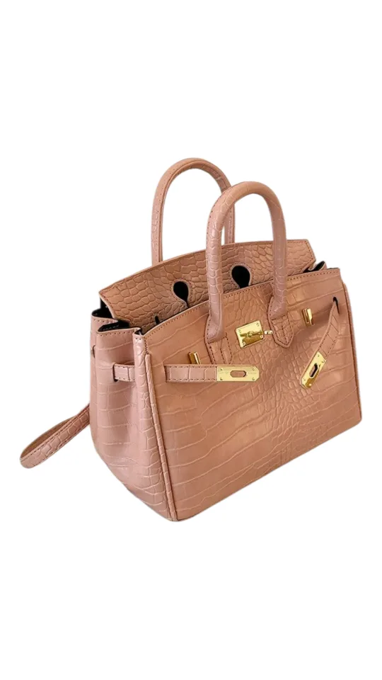 Crocodile Embossed Handbag - Peach image indicator(3)