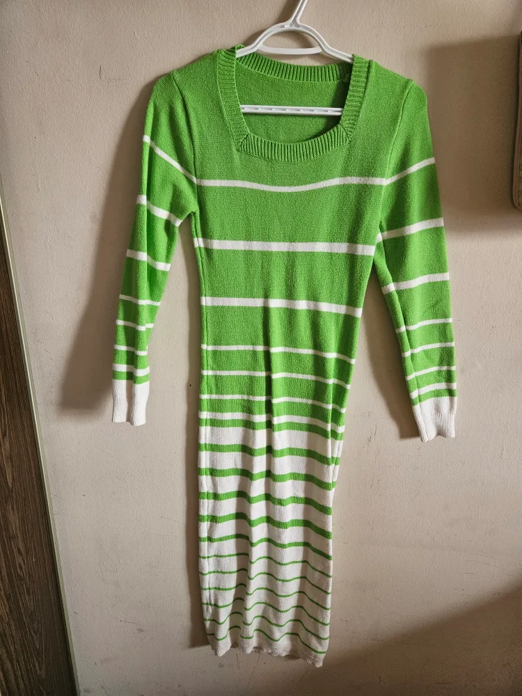 Green & White Striped Knit Dress thumbnail