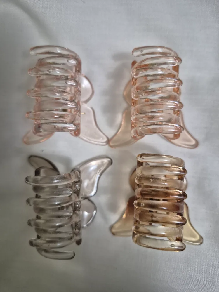 4 Hair Claw Clips - Peach & Brown thumbnail