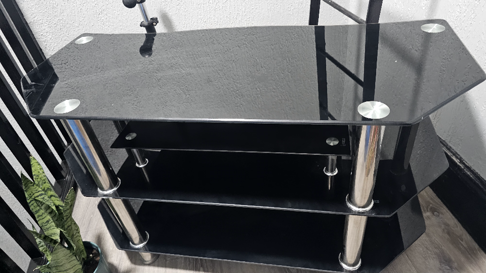 AVF Transitional Steel & Glass TV Stand - Black/Chrome - photo 3