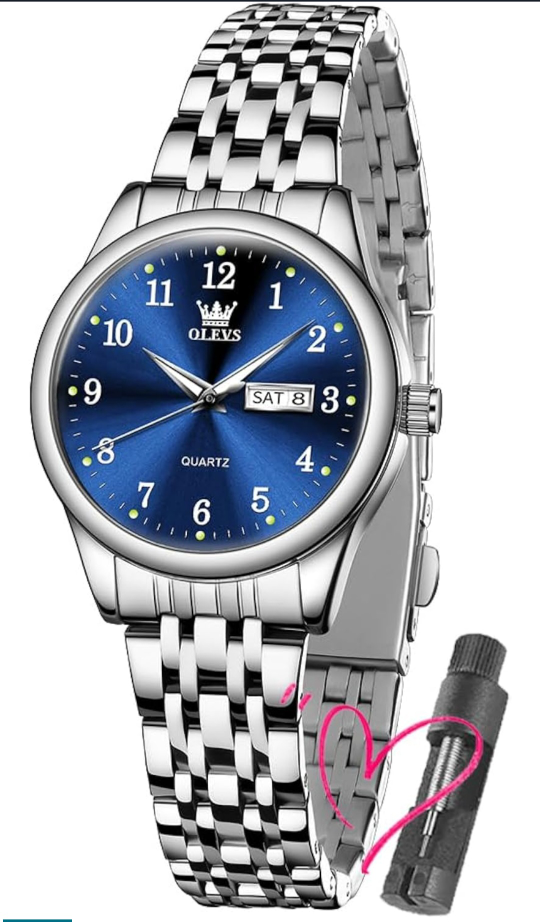 Olevs Quartz Blue Dial Silver Band Watch