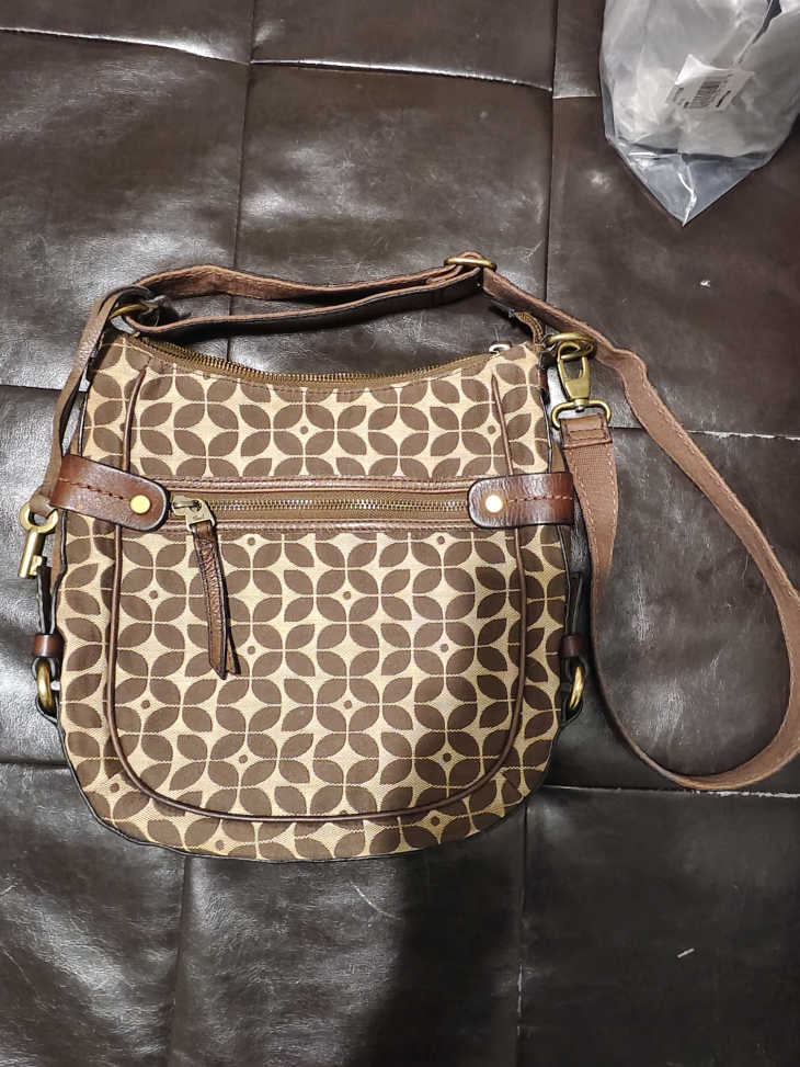 Fossil Brown Patterned Crossbody Bag