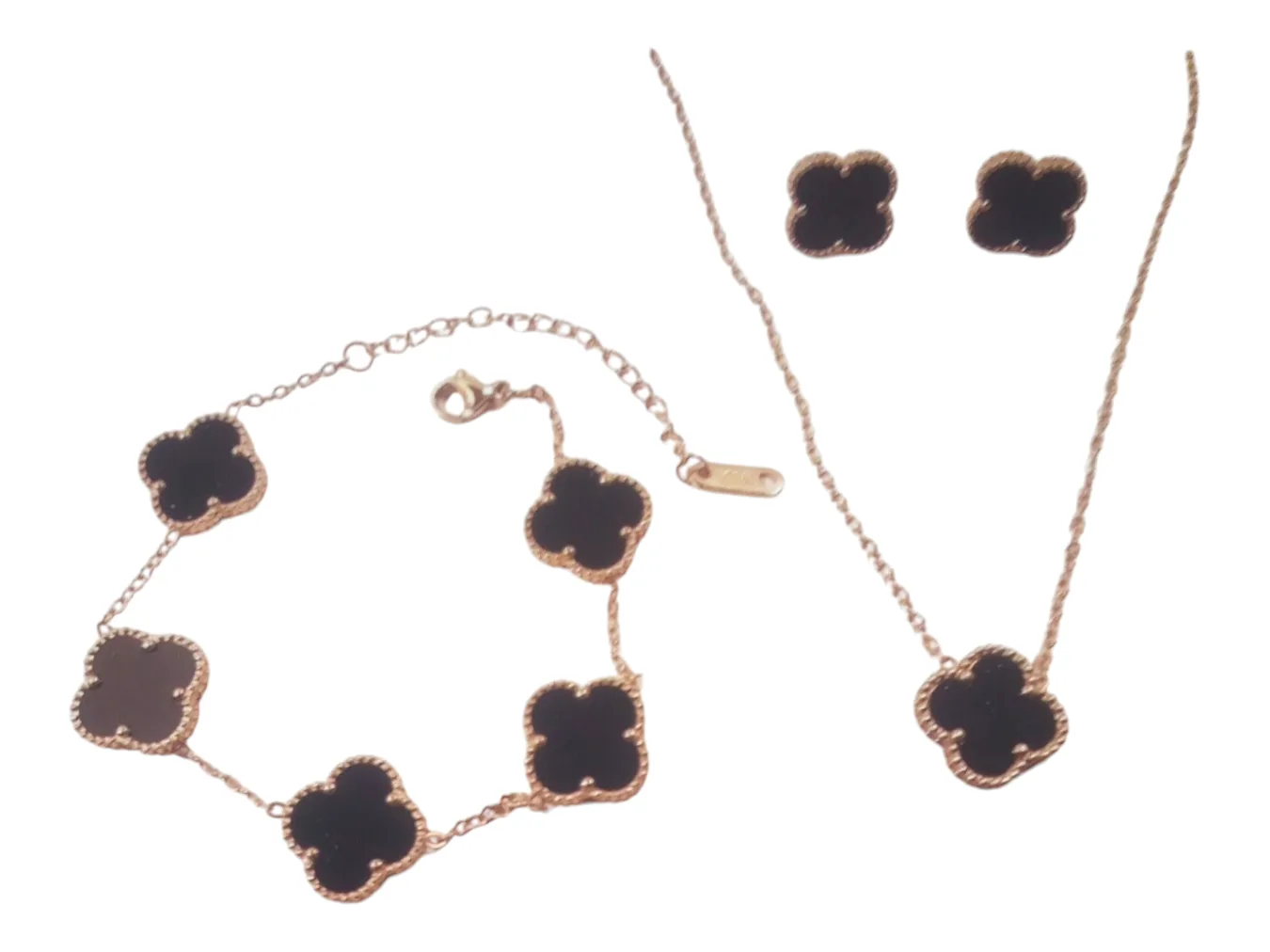 Black Four Leaf Necklace, Bracelet & Earring Set thumbnail