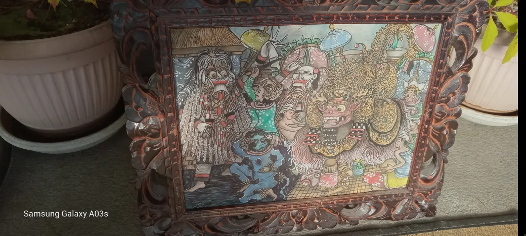 Balinese Painting in Ornate Wooden Frame image indicator(4)