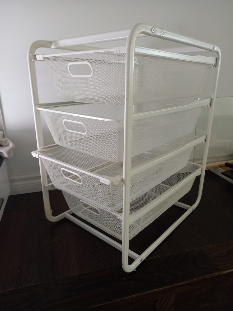 Ikea White Metal Storage Cart with 3 Baskets