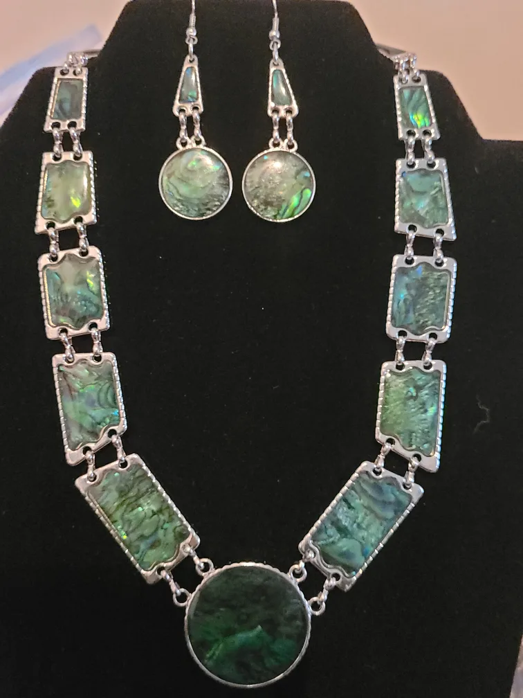 Necklace and Earrings Set - Green Abalone Style thumbnail