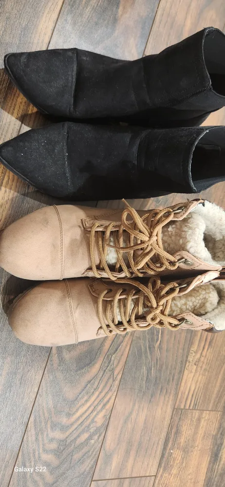 🧡Two Pairs of Boots: Black Ankle & Tan Lace-Up thumbnail