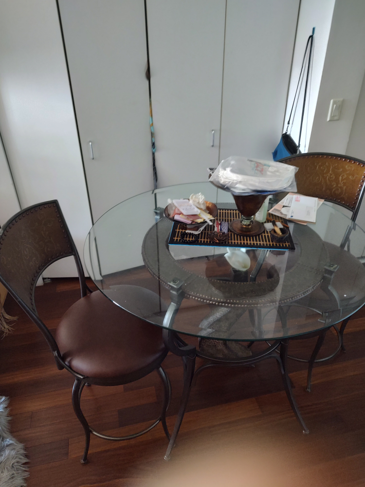 High Top dinner table with Bar Stool Chair - Brown Seat