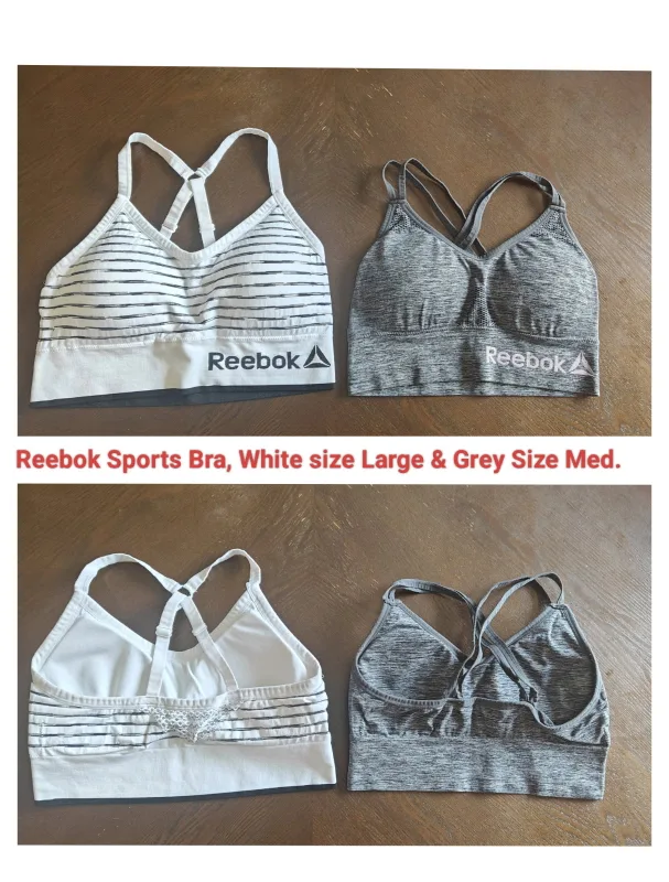 Reebok Sports Bras - White (L) & Grey (M) thumbnail