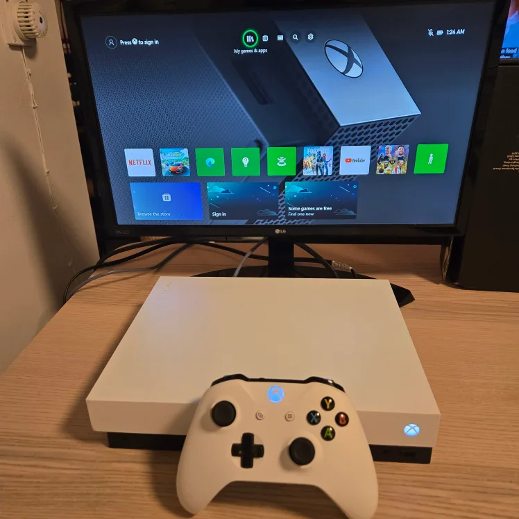 Xbox One X. Robot white. Works perfect. With controller, cables. thumbnail
