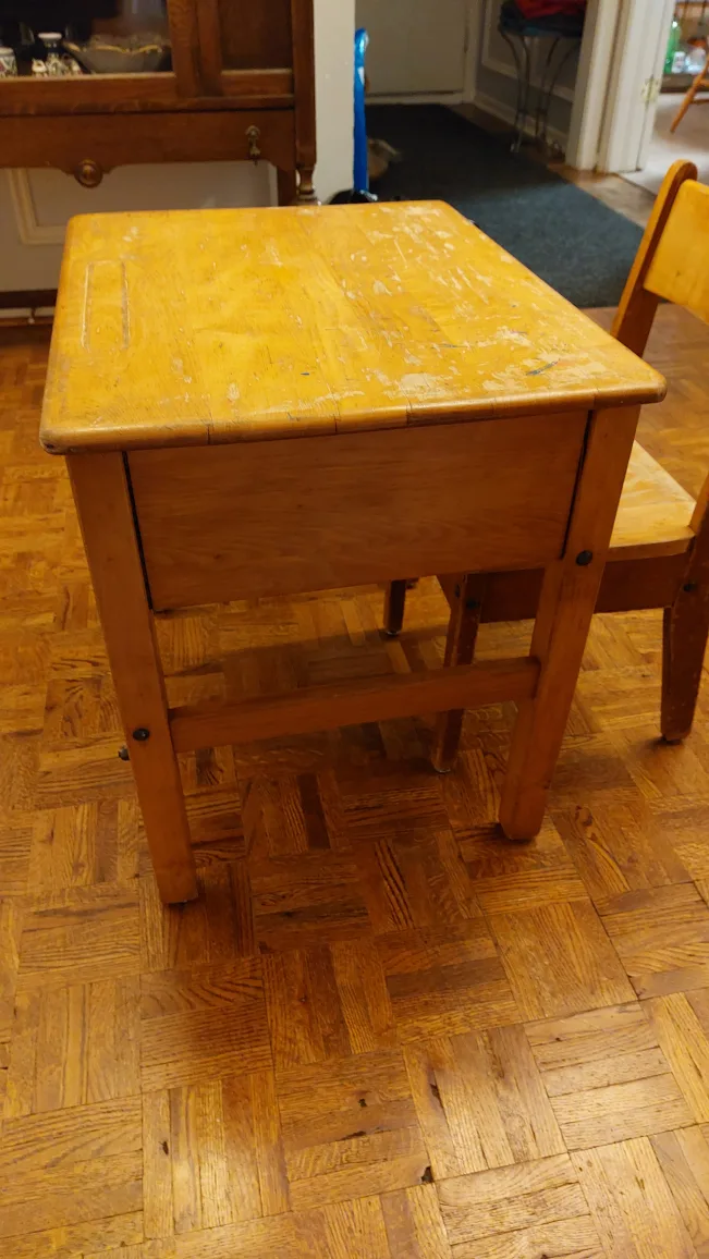 Antique Solid wood school children's desk with chair image indicator(4)