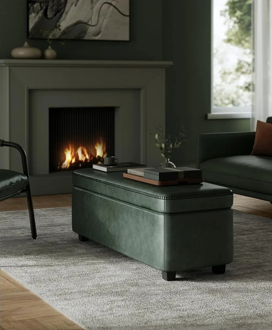 *NEW IN BOX*  Vasagle Storage Ottoman Bench - Forest Green image indicator(2)