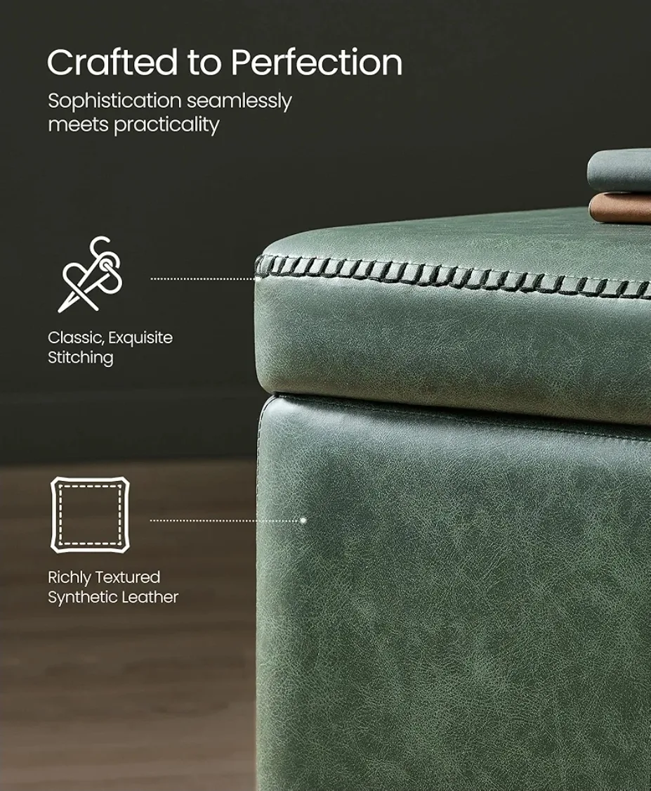 *NEW IN BOX*  Vasagle Storage Ottoman Bench - Forest Green image indicator(4)