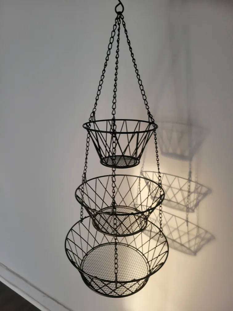 Hanging 3-Tier Fruit vegetable Basket - Black Metal thumbnail