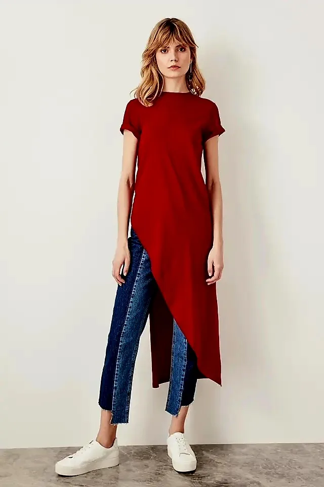 Brand New Burgundy Tunic Top with Side Slit thumbnail