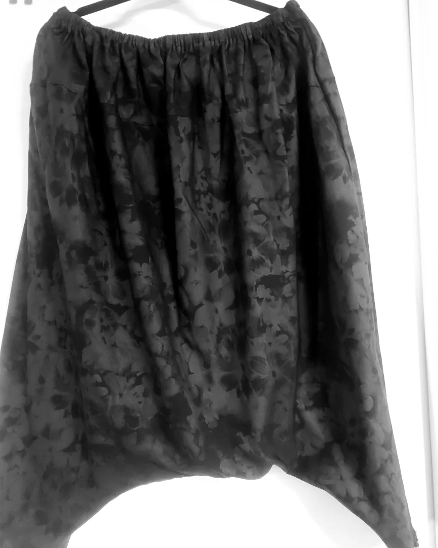 2 pc Black Floral Print Harem Pants Paird With Shawl thumbnail