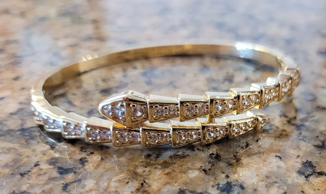 Gold Half Body Snake Bangle Bracelet with Rhinestones image indicator(2)