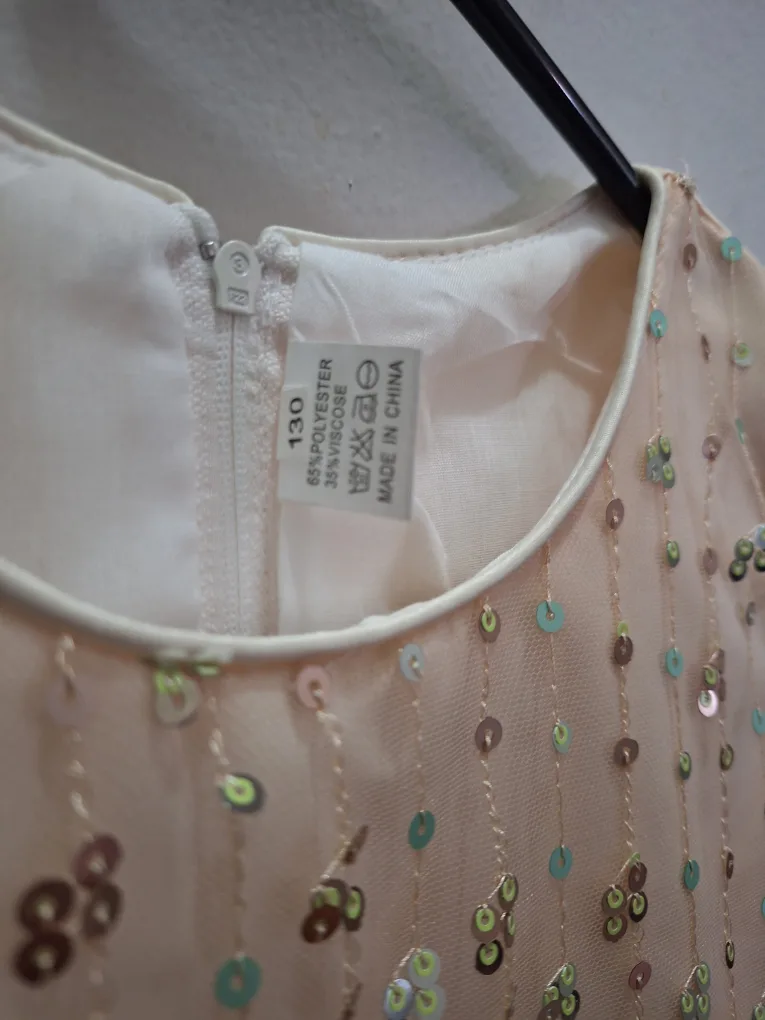 Girl's Dress - Size 130, Green & Beige image indicator(4)