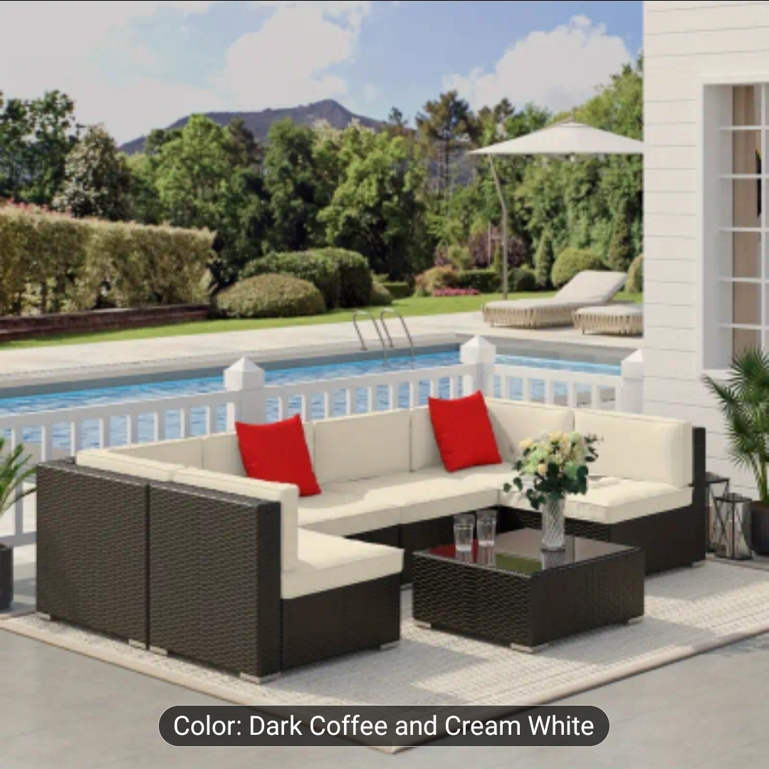 Brand new 7-Piece Dark Coffee & Cream White Patio set