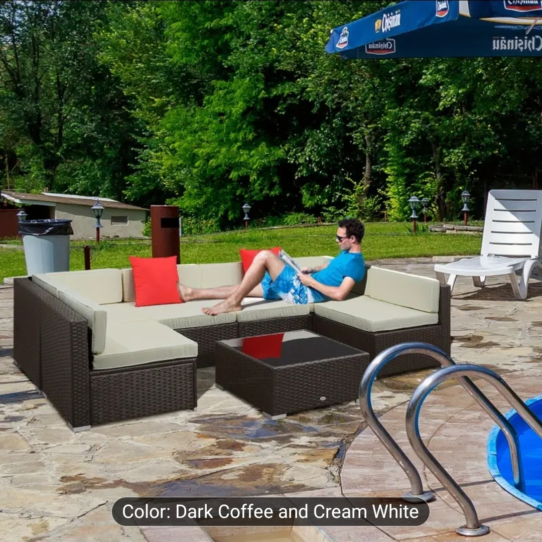 Brand new 7-Piece Dark Coffee & Cream White Patio set - photo 2