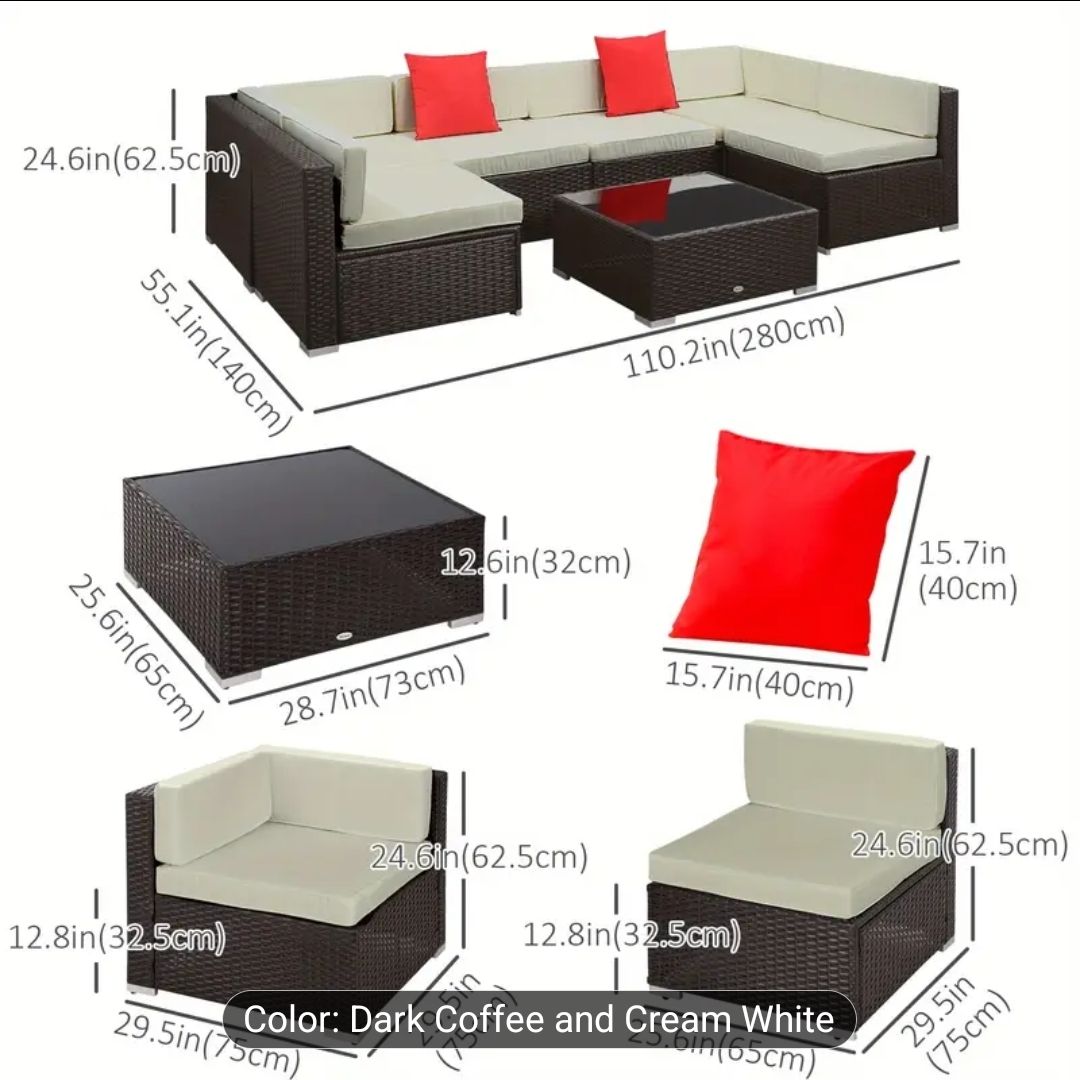 Brand new 7-Piece Dark Coffee & Cream White Patio set - photo 3