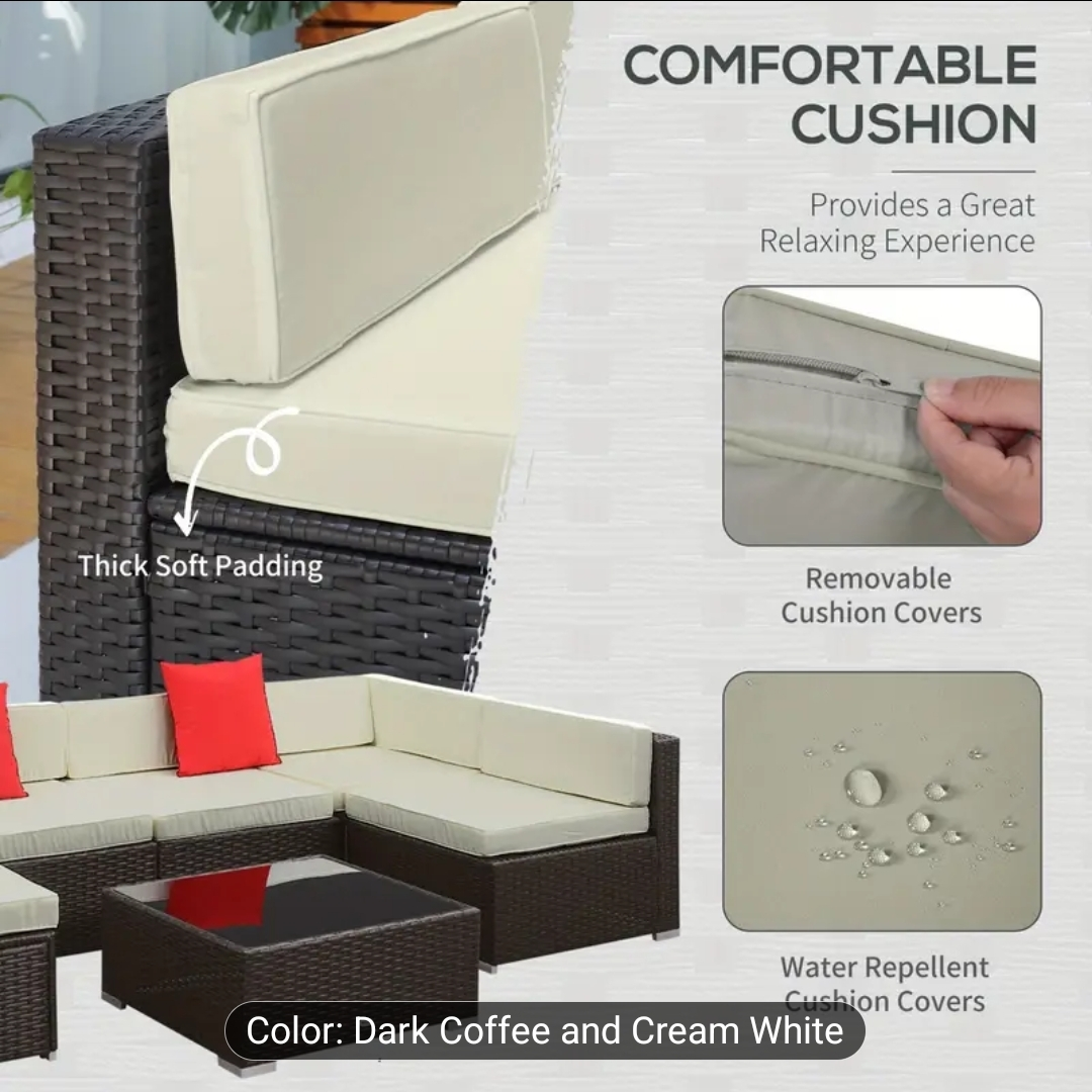 Brand new 7-Piece Dark Coffee & Cream White Patio set - photo 4