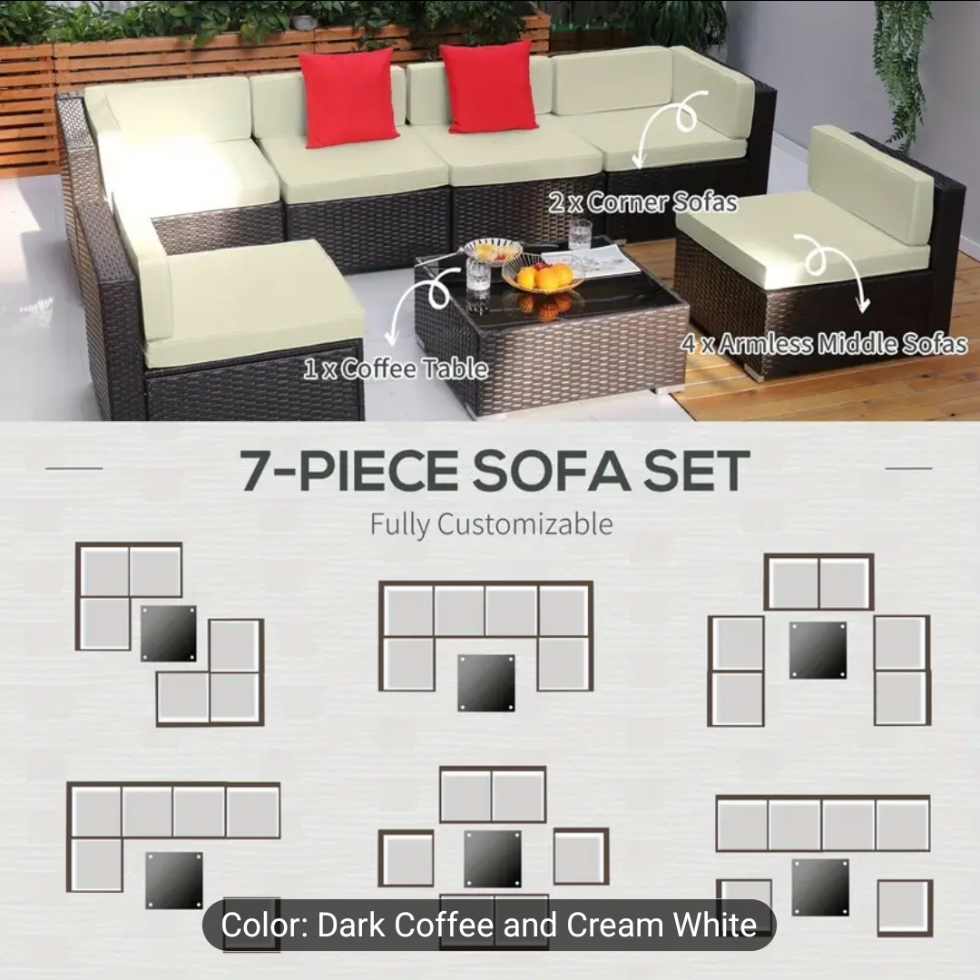 Brand new 7-Piece Dark Coffee & Cream White Patio set - photo 5