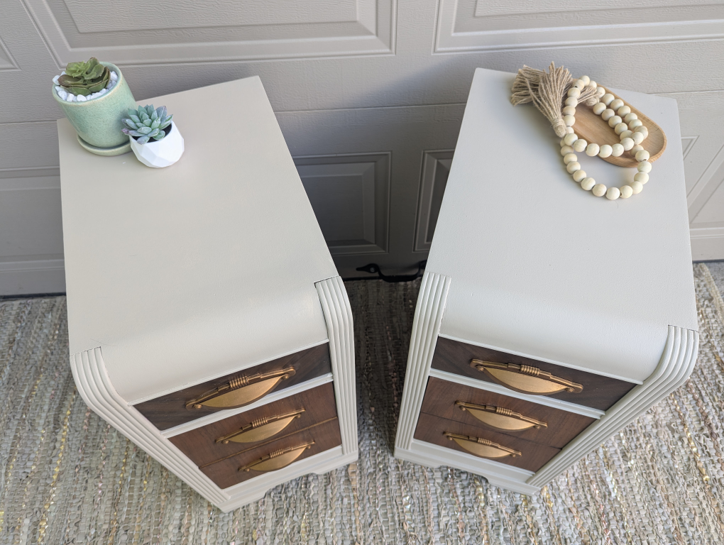 Newly refinished MCM waterfall night stands (pair) - photo 4