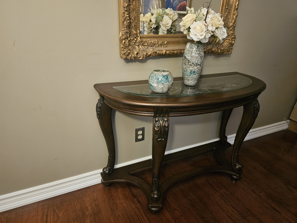 Dark Wood Console Table with Glass Top - photo 2