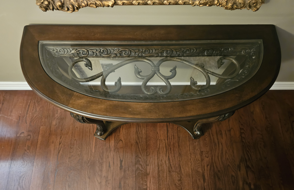 Dark Wood Console Table with Glass Top - photo 5