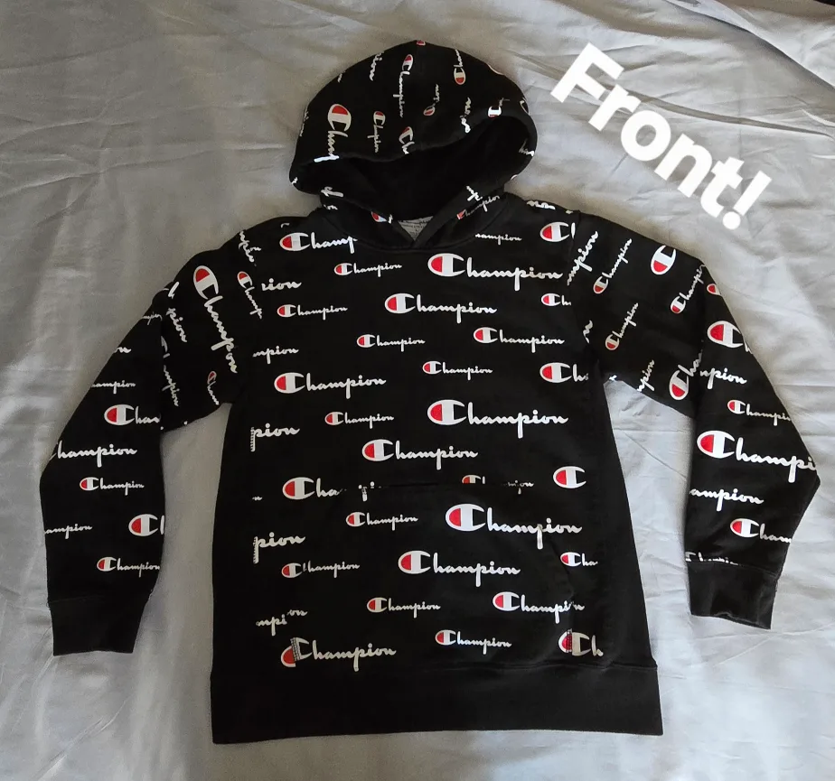 Champion All Over Print Hoodie - Black - Size L Youth