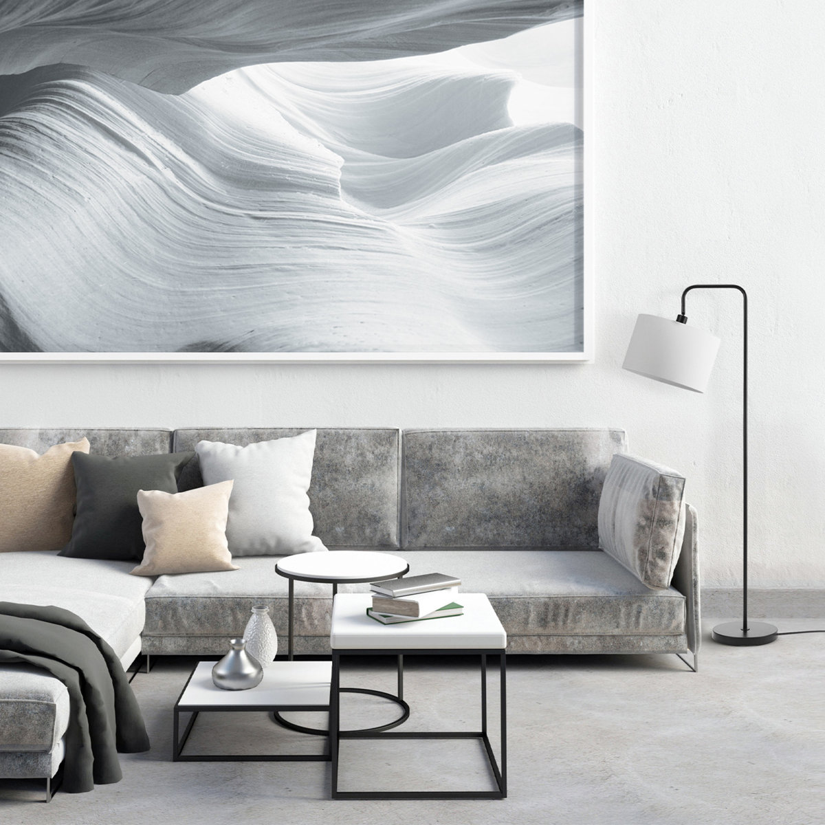 Modern Black Floor Lamp w/ White Shade