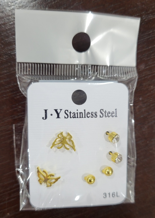 J.Y Stainless Steel Gold Earrings - NEW