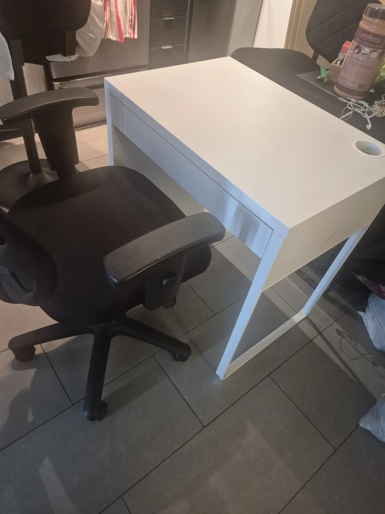 White Desk and Black Office Chair