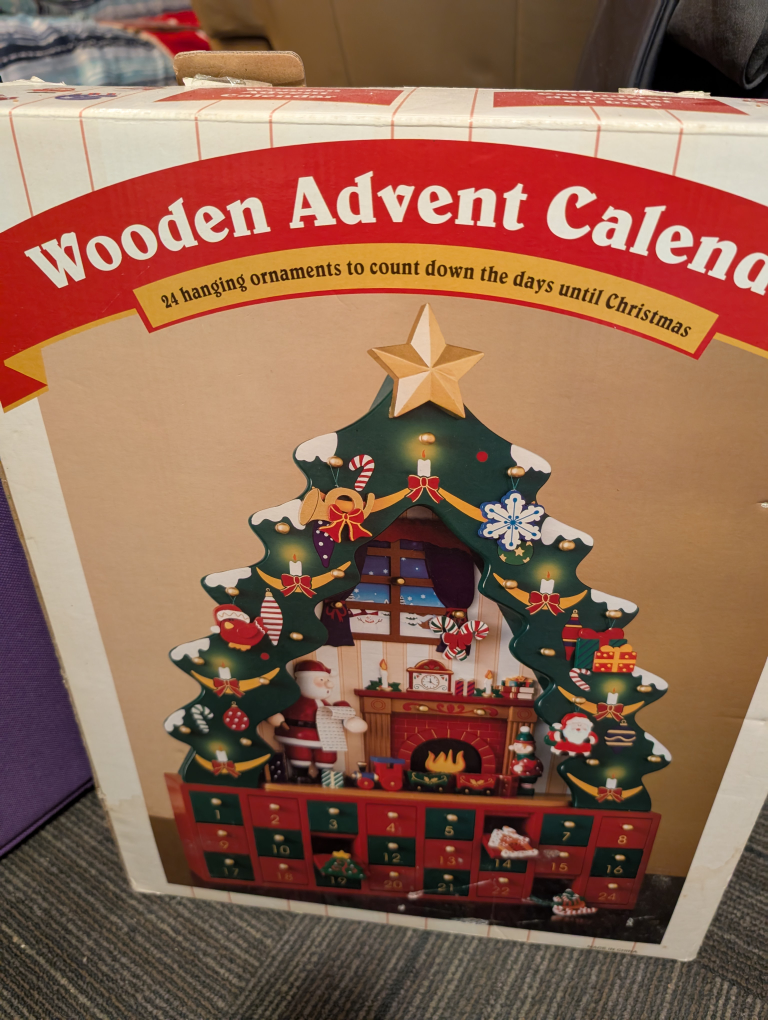 Wooden Advent Calendar with 24 Ornaments