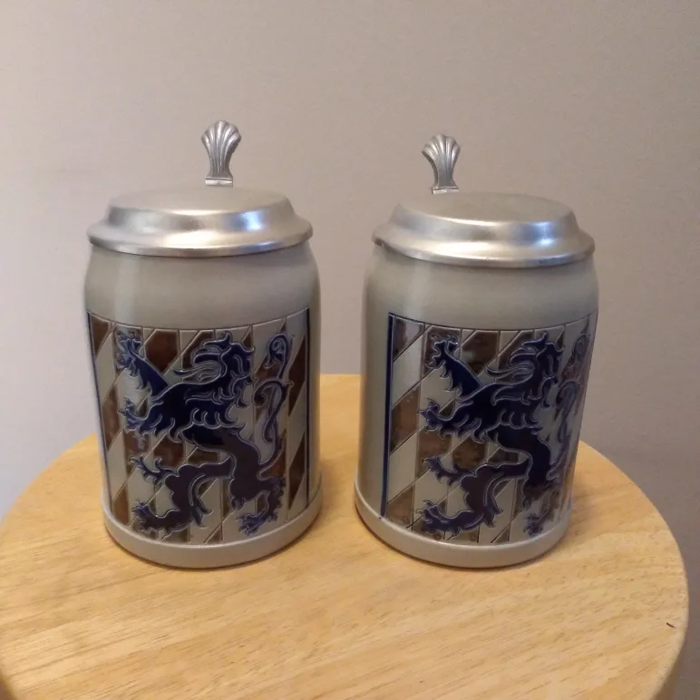 2 Vintage Steins, Goebel Merkelbach Salzglasur - Bavarian - $50 thumbnail