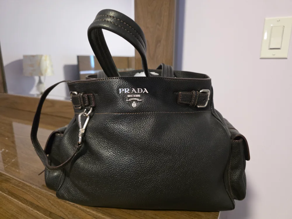 Prada Black Vitello Daino Buckle Tote thumbnail