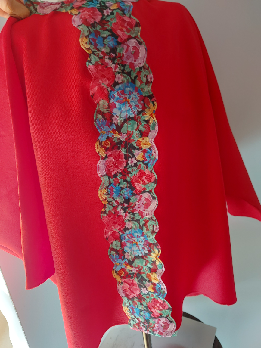 Red Floral Trimmed Top