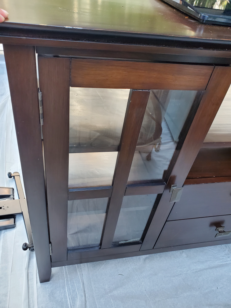 Brown Wood TV Stand with Glass Doors - photo 4