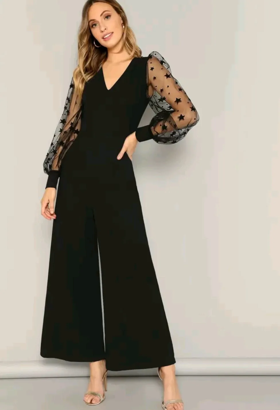 Shein Black Star Sleeve Jumpsuit - Size M thumbnail