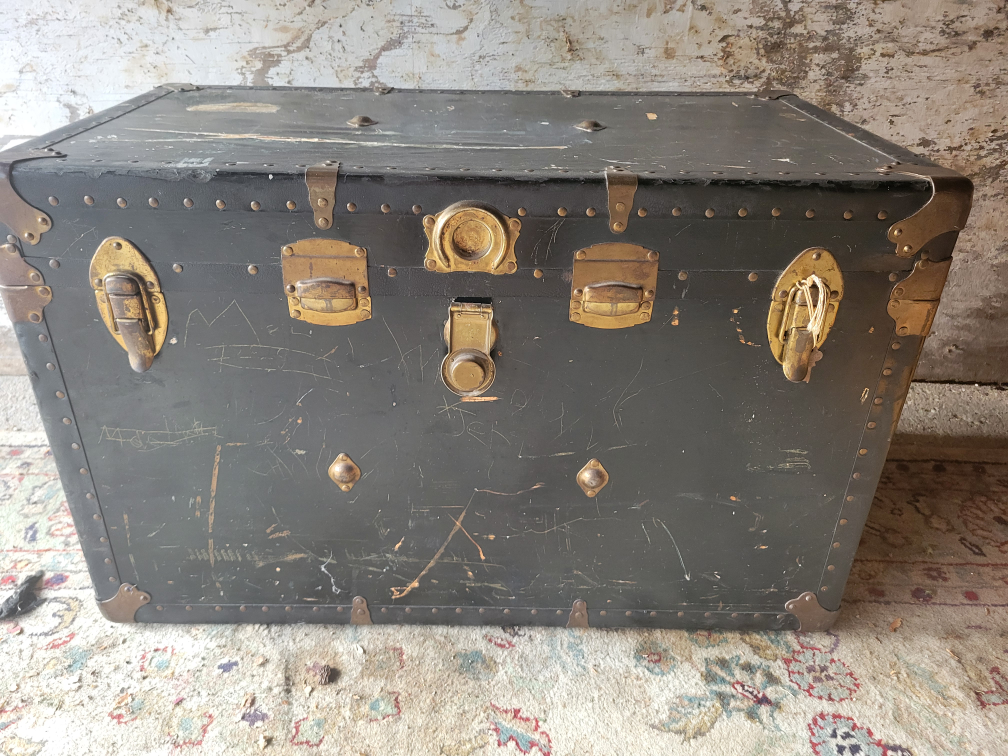 Vintage Black Steamer Trunk