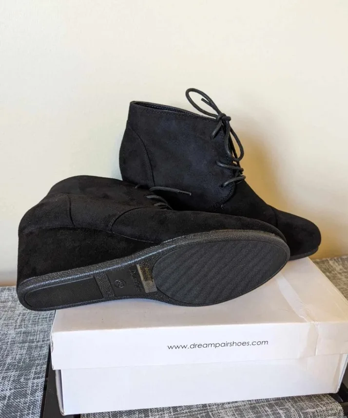 New Black Wedge Ankle Boots - Size 9 1/2 image indicator(2)