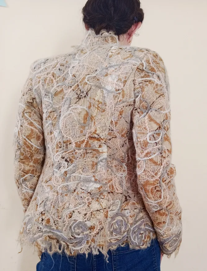 🧶Wet felting 100% wool Jacket - Unique Design, XS size image indicator(5)
