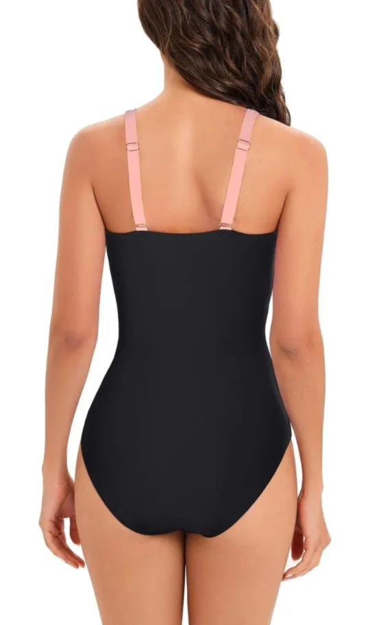 Pink & Black One-Piece Swimsuit - Size Medium image indicator(4)