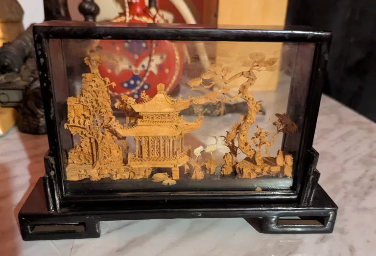 Vintage Carved Wood & Glass Display Case thumbnail