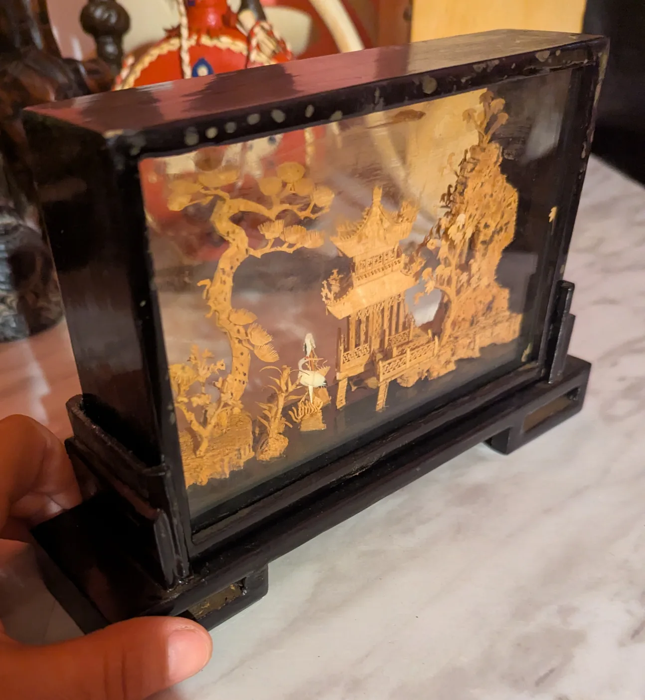 Vintage Carved Wood & Glass Display Case image indicator(2)