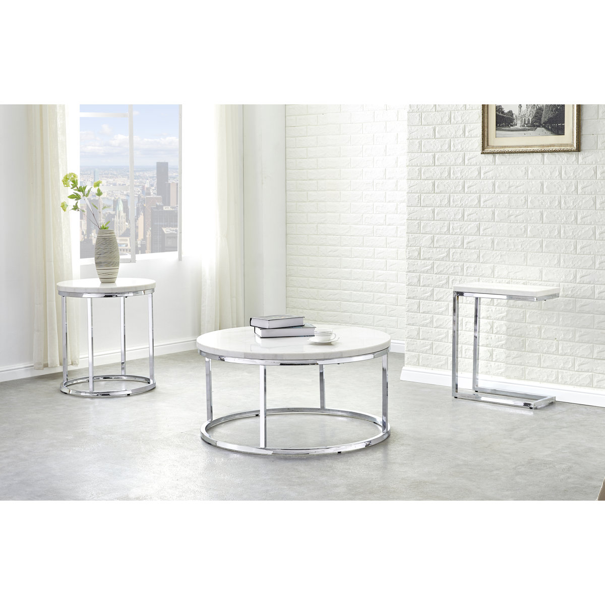 Round Coffee Table with Faux Marble Top - photo 5
